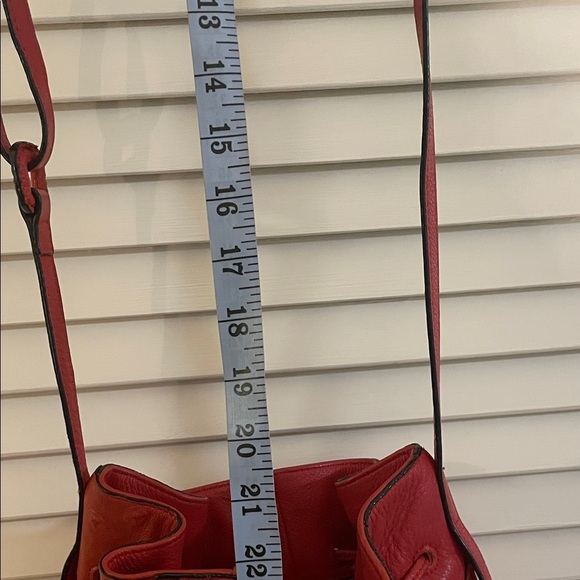 Halston Heritage Red Patchwork Ostrich Pebbled Burgundy Leather Hobo Bucket Bag - Picture 5 of 16